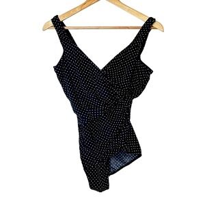 Miraclesuit Polka Dot One Piece Swimsuit Womens Black White Slimming Wrap Front